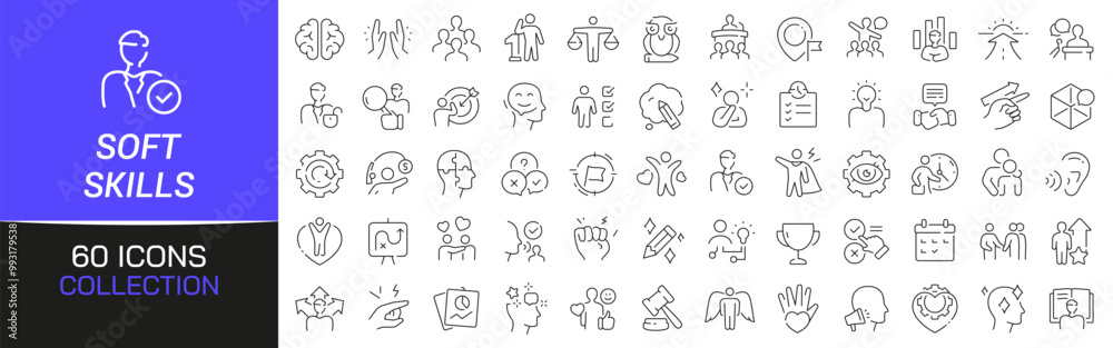 Poster Soft skills line icons collection. Thin outline icons pack. UI icon collection. Set of line web pictogram