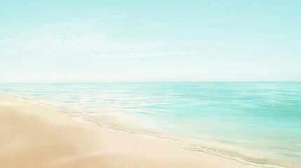 Obraz premium A surfboard rides the waves with a beach backdrop and an endless blue horizon