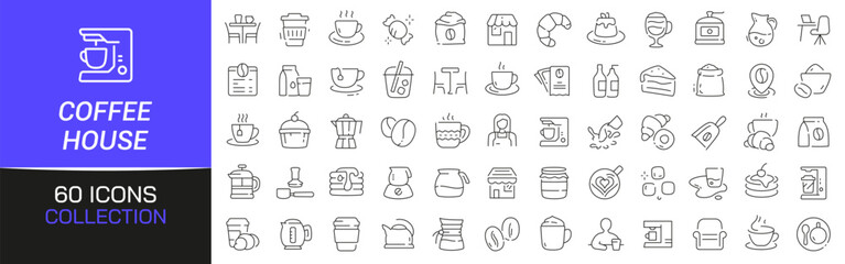 Coffee house line icons collection. Thin outline icons pack. UI icon collection. Set of line web pictogram