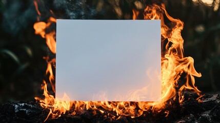 Blank sheet of white paper ignited in flames potentially useful for various creative projects or visual representations