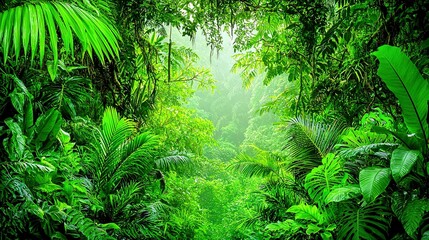 Obraz premium A lush green forest brimming with numerous trees and plants