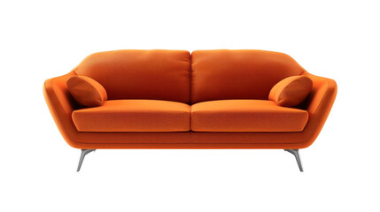 vibrant orange sofa with modern design, featuring two round cushions, perfect for adding pop of color to any living space. Its sleek lines and comfortable seating invite relaxation and style
