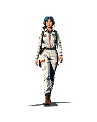 Detailed flat vector people and illustration, woman with pilot outfit