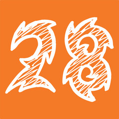 28 Classic Vintage Sport Jersey / Uniform numbers in black with a black outside contour line number on white background for American football, Baseball and Basketball or soccer for shirt