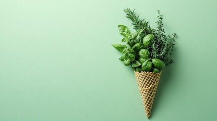  Green cone atop wall with plant-filled planter