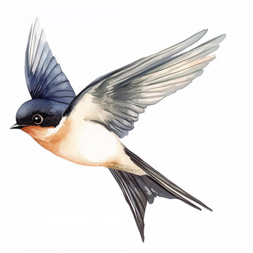recommend clip art: Watercolor Cartoon illustration swallow flying style on white background 