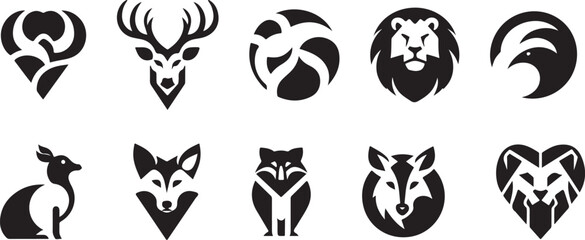 Animals logos collection. Animal black logo set. Geometrical abstract logos. Icon design