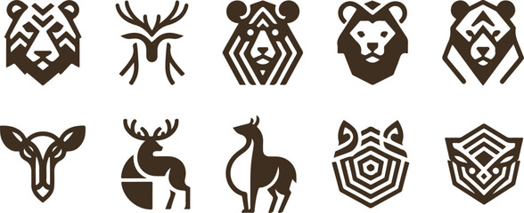 Animals logos collection. Animal black logo set. Geometrical abstract logos. Icon design
