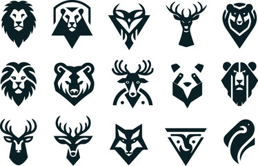 Animals logos collection. Animal black logo set. Geometrical abstract logos. Icon design