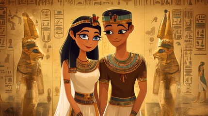 Majestic Egyptian Wedding: Pharaonic Attire Couple in Ancient Setting