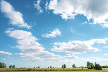 A photo of the sky with fluffy white clouds against a deep blue background