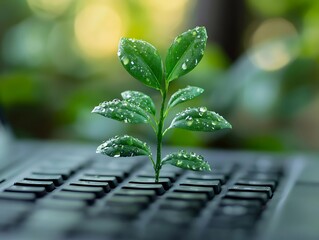 Green Growth on Keyboard - Realistic Image of Sustainable Technology