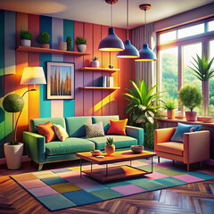 Colorfull modern living room with furniture