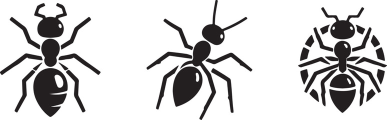 Ant logos collection. Ant black logo set. Geometrical abstract logos. Icon design