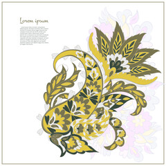 Isolated Vector Floral Paisley. Asian Arabian greeting card design