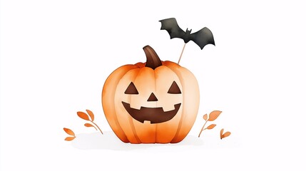 Naklejka premium Cheerful Halloween Pumpkin with Bat Decoration