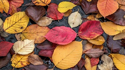   A cluster of leaves bobbing atop a water surface, adorned with droplets beneath