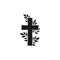 Cross with flowers. Cross icon isolated on white background .