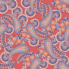 Madhubani, Kalamkari, Chinz, and Kani seamless pattern. Shirting fabric, Ajrakh and Ikat styles. Patola backdrop. Floral allover design