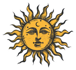 PNG Vintage celestial sun illustration