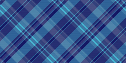 Fluffy background check tartan, old-fashioned vector fabric pattern. Asymmetric plaid textile texture seamless in blue and cyan colors.