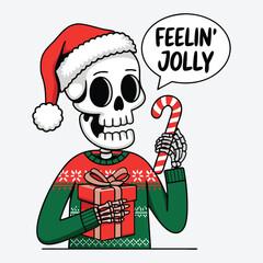 Feelin' Jolly T Shirt Design. Funny Christmas Skeleton Design