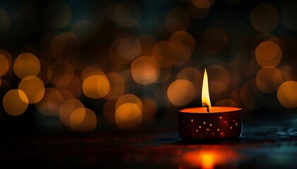 Burning candle with bokeh background