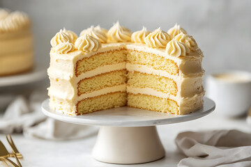 A beautifully frosted three-layer lemon cake with rich, creamy buttercream, perfect for a special occasion or an indulgent dessert