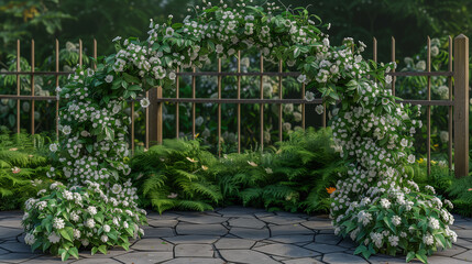 Obraz premium Floral Garden Arch with White Blossoms and Lush Greenery