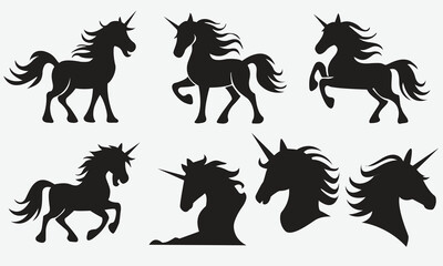 Unicorn Silhouette Collection Unicorns in Various Poses for Logos, Stickers, and Vector Art