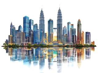 Fototapeta premium Illustration of Kuala Lumpur Skyline Reflected in Water