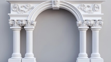 Fototapeta premium Realistic 3D vector illustration of ancient Roman archway made of white clay with decorative ornaments, like Greek stone pillar of temple building door or window decor.