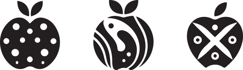 Apple logos collection. Apple black logo set. Geometrical abstract logos. Icon design