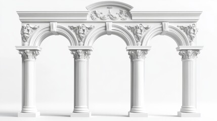 Obraz premium Realistic 3D vector illustration of ancient Roman archway made of white clay with decorative ornaments, like Greek stone pillar of temple building door or window decor.