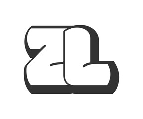 ZL logo, bubble comic lettering, rounded in graffiti style black and white silhouette. Trendy preschool Z and L letter text for festival party, personal initials, children funky print and web.