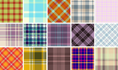 A collection of trendy plaid patterns with geometric checks, perfect for textile, fabric, wallpaper, or clothing designs.