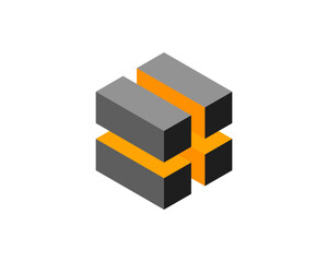 Cube logo, geometric vector design. Box logotype company, trendy tech emblem in pixel style.