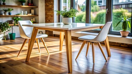 Fototapeta premium Elegant Wood Table with Crisp White Top Perfect for Modern Interiors and Stylish Dining Spaces