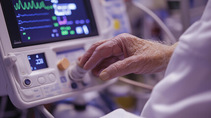 Naklejka premium Doctor using a blood oxygen monitor on a patient’s finger