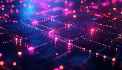 Blockchain technology being demonstrated with digital blocks and connections, futuristic style, sharp focus, vibrant colors