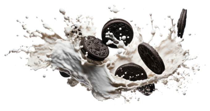 PNG Cookies and cream milk splash border white background confectionery splashing.