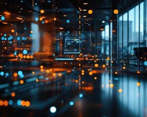 Obraz premium Digital transformation in the workplace with new technology being adopted, modern office, tech-savvy style, sharp focus