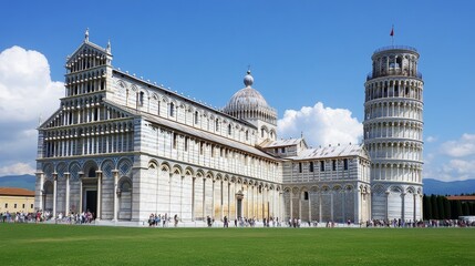 Obraz premium The Leaning Tower of Pisa, an iconic Italian architectural wonder, is renowned for its distinctive tilt, dating back to its ancient construction.