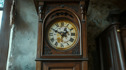 Fototapeta premium very old grand father original clock in wooden