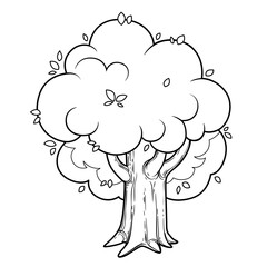 Big tall old lush foliar tree outlined for coloring isolated on white background