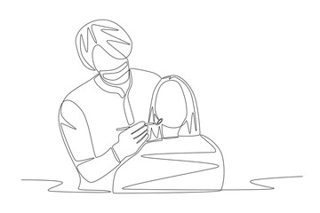 Dentist examines patient's teeth. Dentist concept one-line drawing