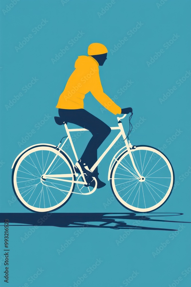 Sticker A silhouette of a person riding a bicycle against a blue background.