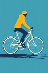 Obraz premium A silhouette of a person riding a bicycle against a blue background.