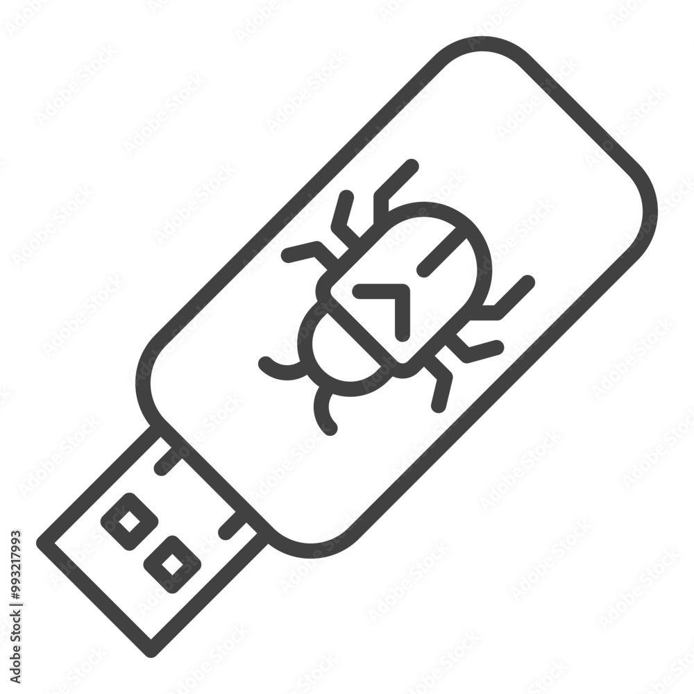 Poster usb portable device with computer virus vector security thin line icon or symbol