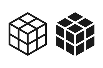 Cube icons set. Simple mind challenging puzzle on blank background, simplicity, ease. Color editable